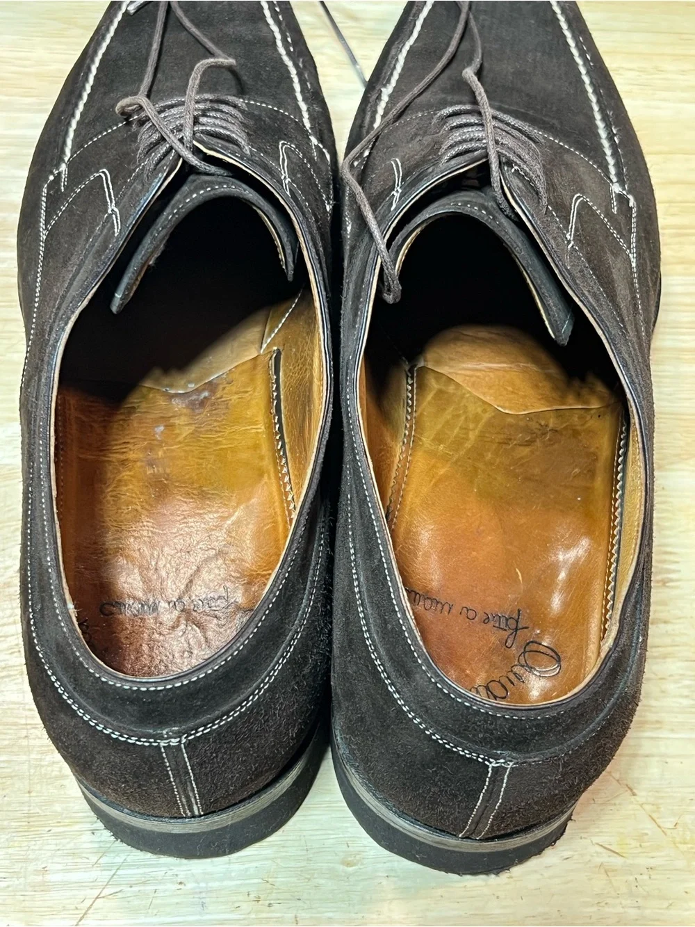 Santoni Dark Brown Suede Split Toe Derby Shoes Mens Sz 12D Vibram Soles 🇮🇹